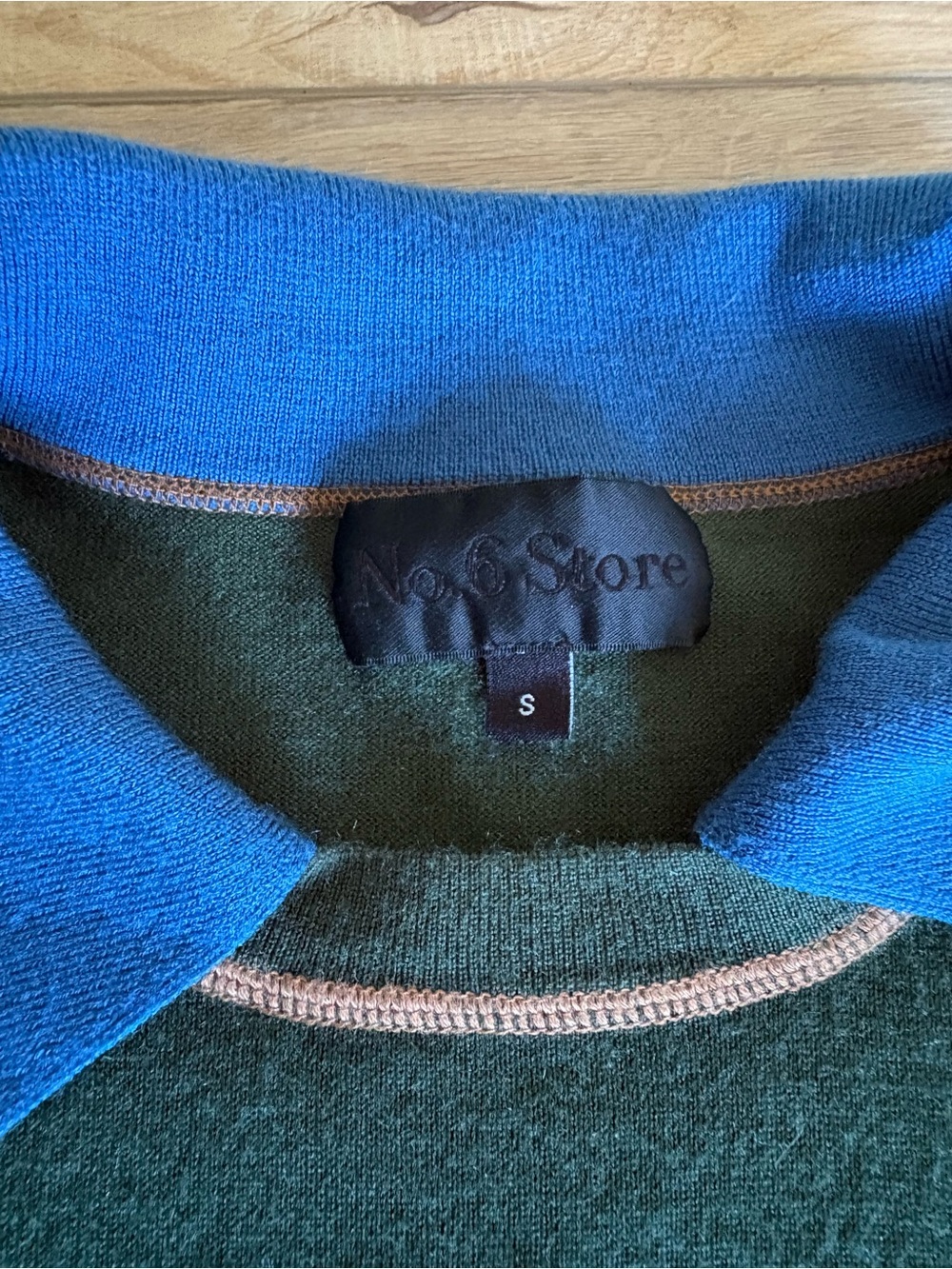No. 6 Forest Green Pullover with Blue Collar and Brown Piping - Picture 2 of 2